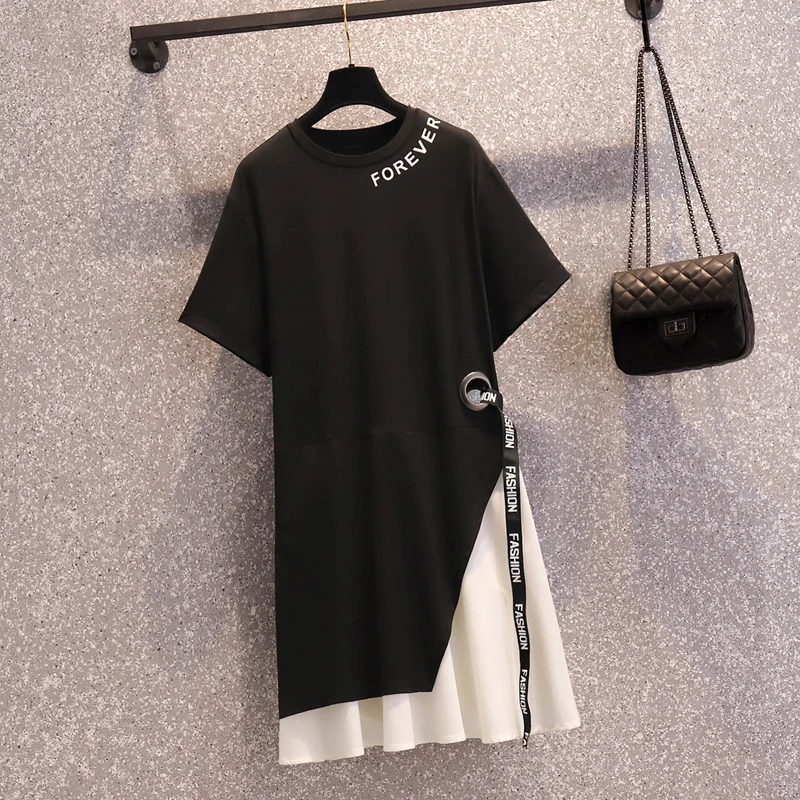 Ehqaxin-女性用半袖Tシャツドレス,レタリングプリントの夏服,パッチワーク,シフォン,ルーズ,カジュアル,2023