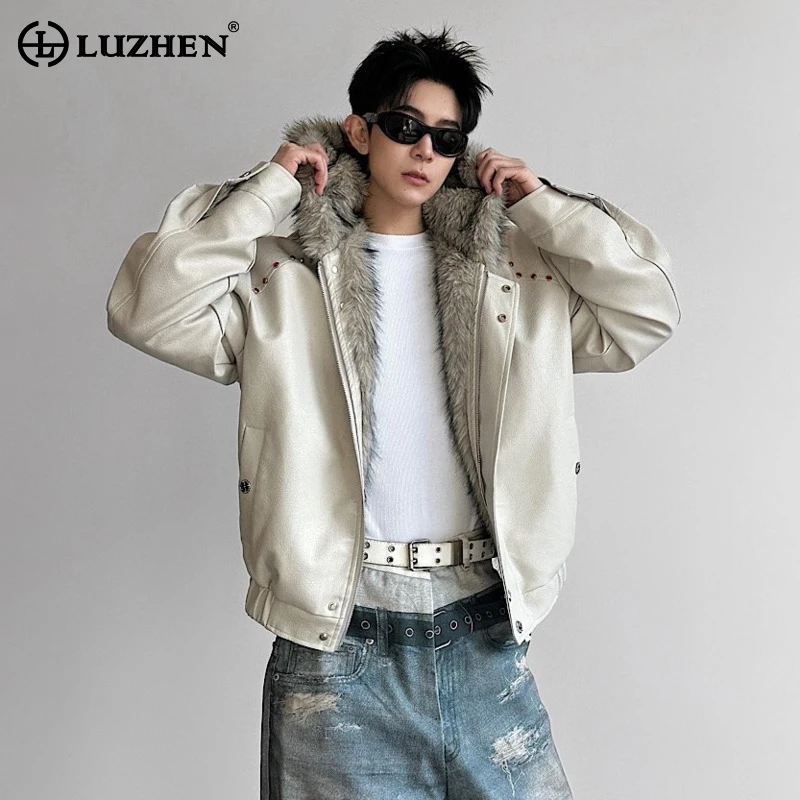

LUZHEN 2025 зимняя оригинальная двусторонняя куртка-парка с капюшоном и подкладкой из искусственного меха, мужская красивая стеганая куртка высокого качества JY5671
