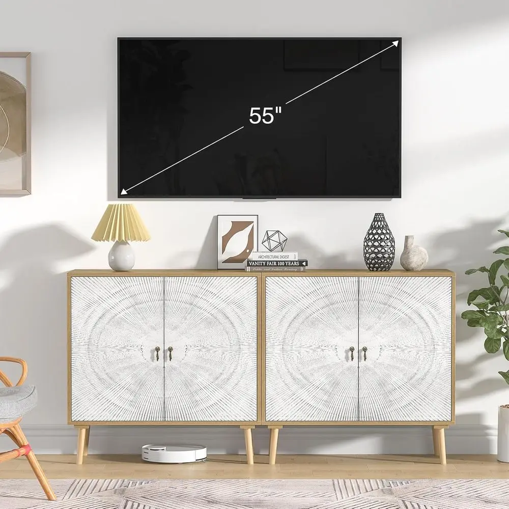 Armário de armazenamento de cozinha com prateleiras ajustáveis, pés de madeira maciça, adequado para corredor, entrada, sala de estar