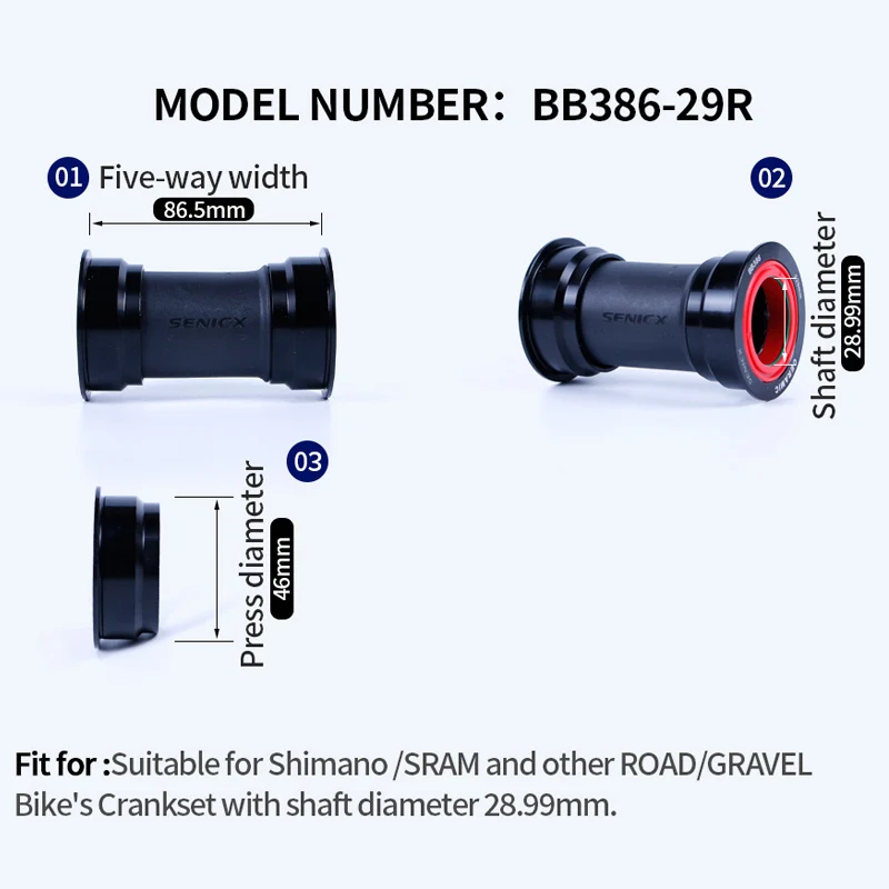 SENICX Suitable for SRAM DUB Ceramic Bearing Bottom Bracket BB386 28.99mm Crankset Road Bicycle Press in Type Central Movement