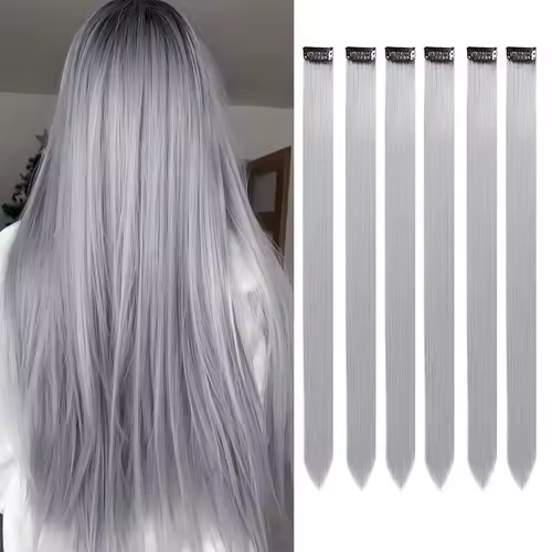 Clip in Hair Extensions Colored Party Highlights 22 inches 6pcs/pack Multi-colors Straight Hair Synthetic Hairpieces Royal Blue - Image 36