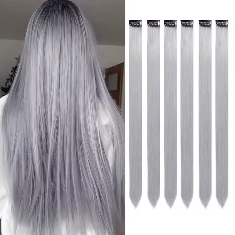 Clip in Hair Extensions Colored Party Highlights 22 inches 6pcs/pack Multi-colors Straight Hair Synthetic Hairpieces Royal Blue - Image 36