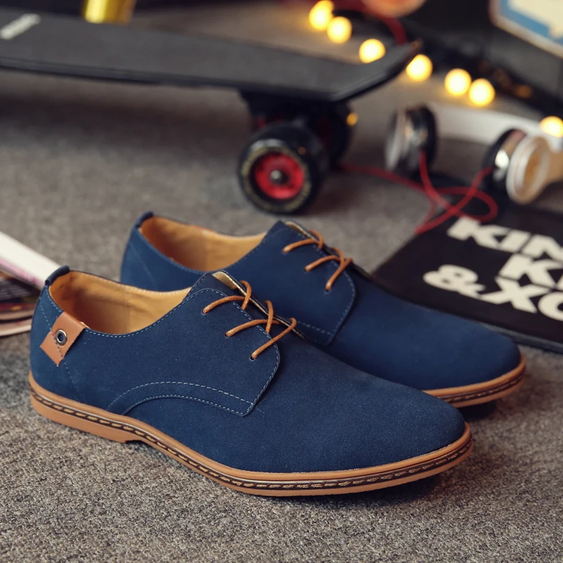 

Men Large Size Frosted Leather Casual Shoes Wide Velvet Surface Fashionable Trendy Low Top Lace up Work Shoes Rubber Sole