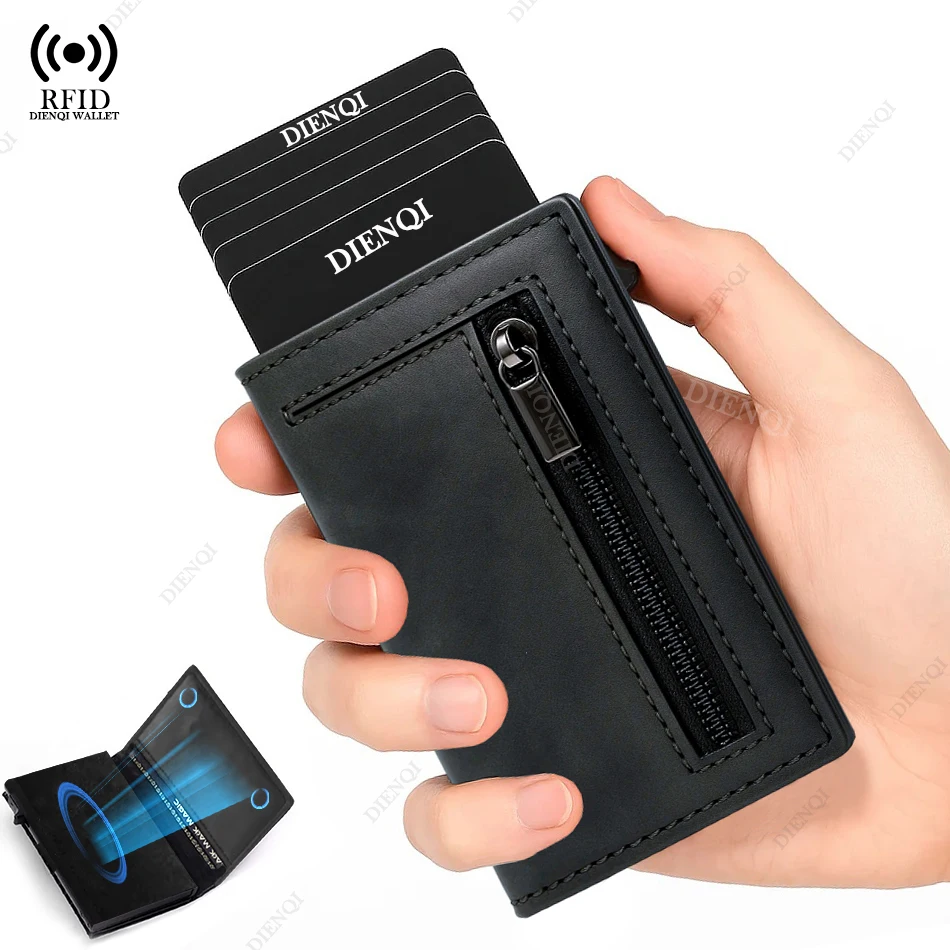 Anti-theft Credit Card Holder Men Wallets Rfid Blocking Aluminum Leather Pop Up Minimalist Wallet Cardholder Wallets for Men image 2