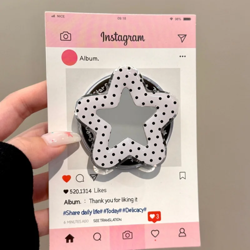 

Korean Cute Cartoon Star Makeup Mirror For Magsafe Griptok Holder Phone Finger Ring Stand Support For iPhone 16 Girl Bracket