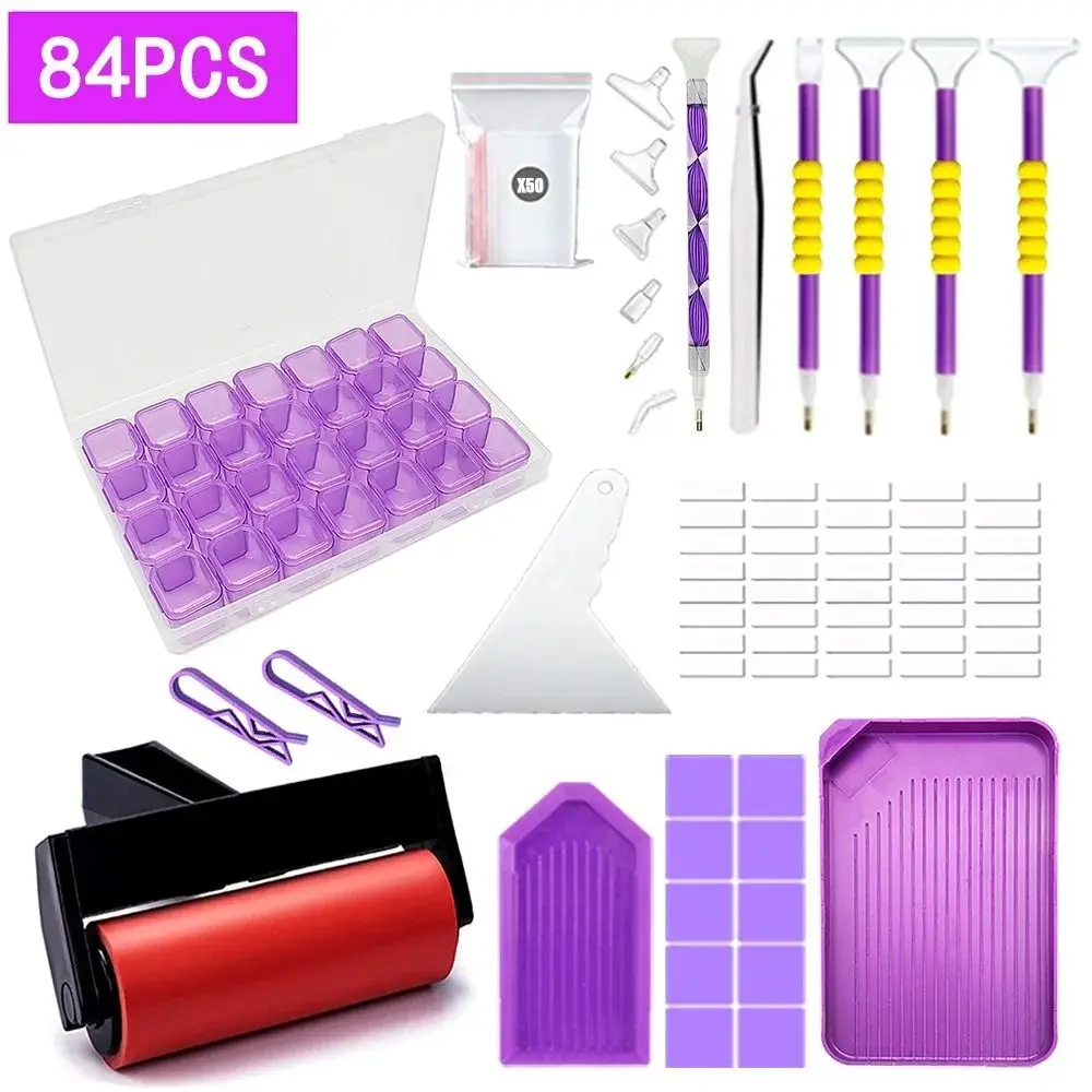 

5D DIY Diamond Painting Tools Set Art Tool Roller Pen Diamond Embroidery Tray Kits Clay Tray Purple Drill Plate Tool Set Bedroom