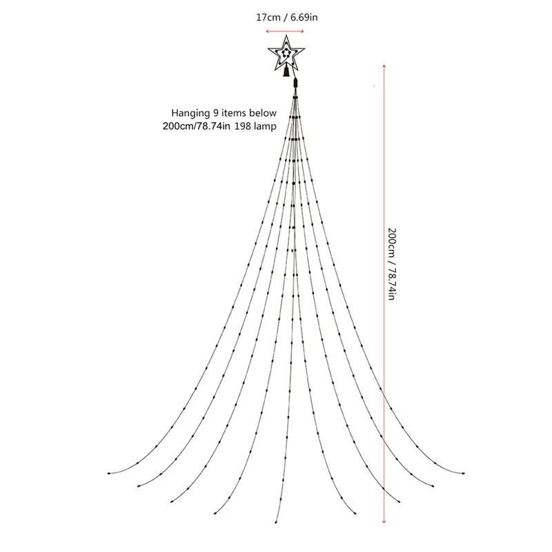 Decorazioni natalizie solari telecomando impermeabile Star String Lights lampada da fata con albero a cascata con decorazioni per esterni a stella superiore