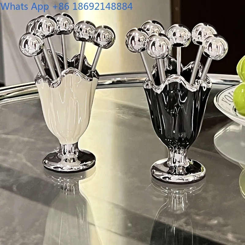 

High-Value Stainless Steel Fruit Forks Household Light Luxury Safe Small Fork Set Dessert Fruit Picks High-End Feel