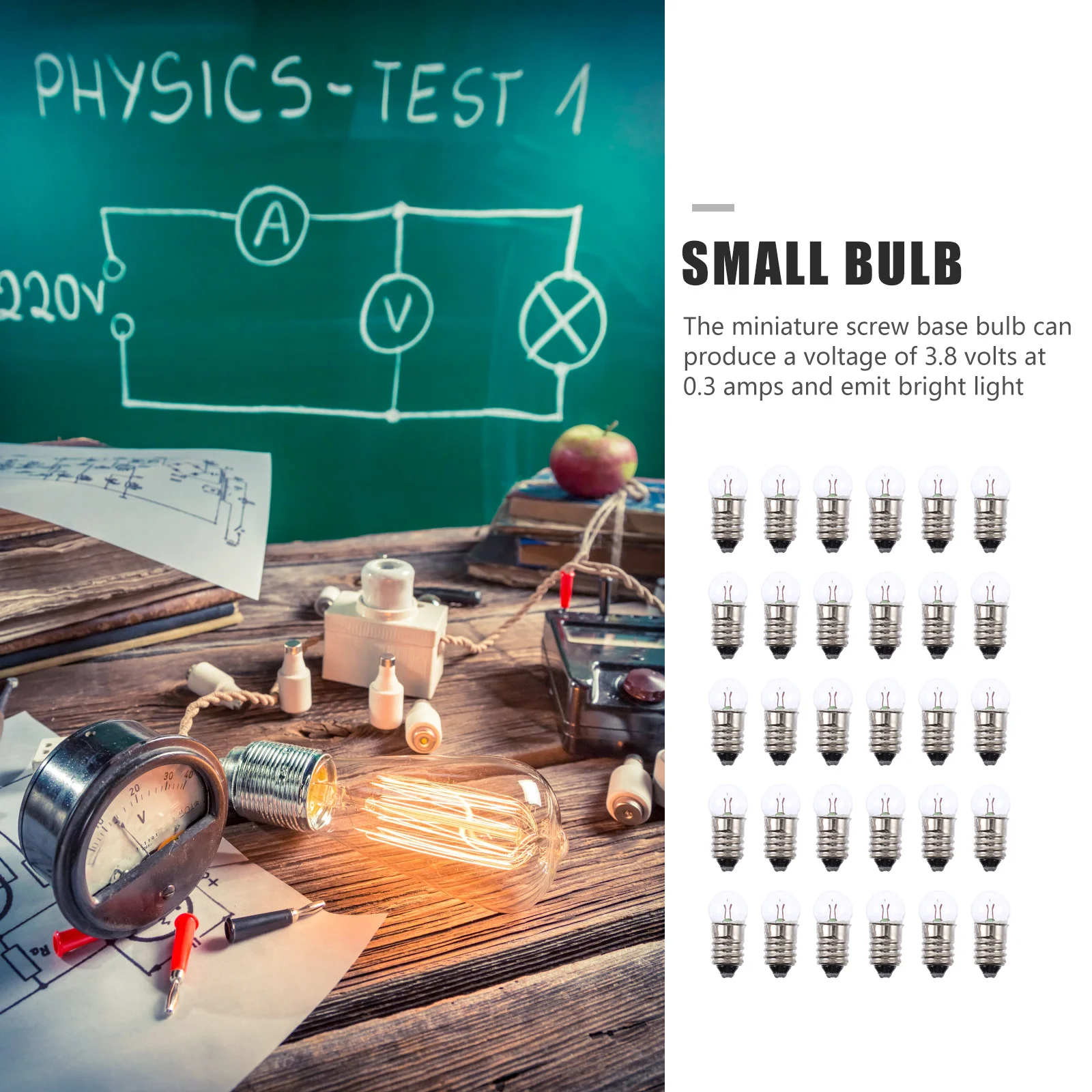 

50Pcs Mini Light Bulbs 3.8V Small Round Screw Base for Science Experiments Physics Lab Electrical Circuit Kit Teaching
