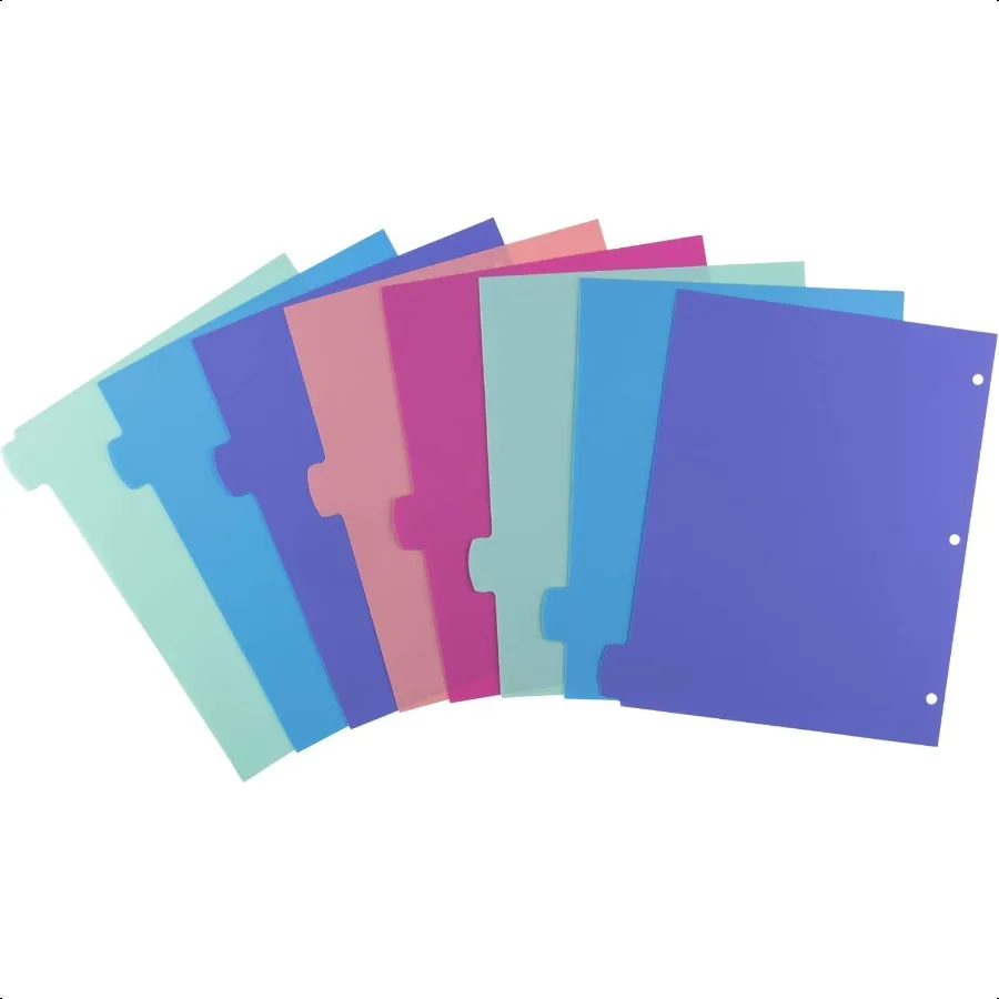 3링 바인더용 쓰기 및 지우기 가능한 디바이더, 세트당 8개의 탭, 다채로운 큰 탭, 파스텔 바인더 디바이더, 보고서 정리에 좋음