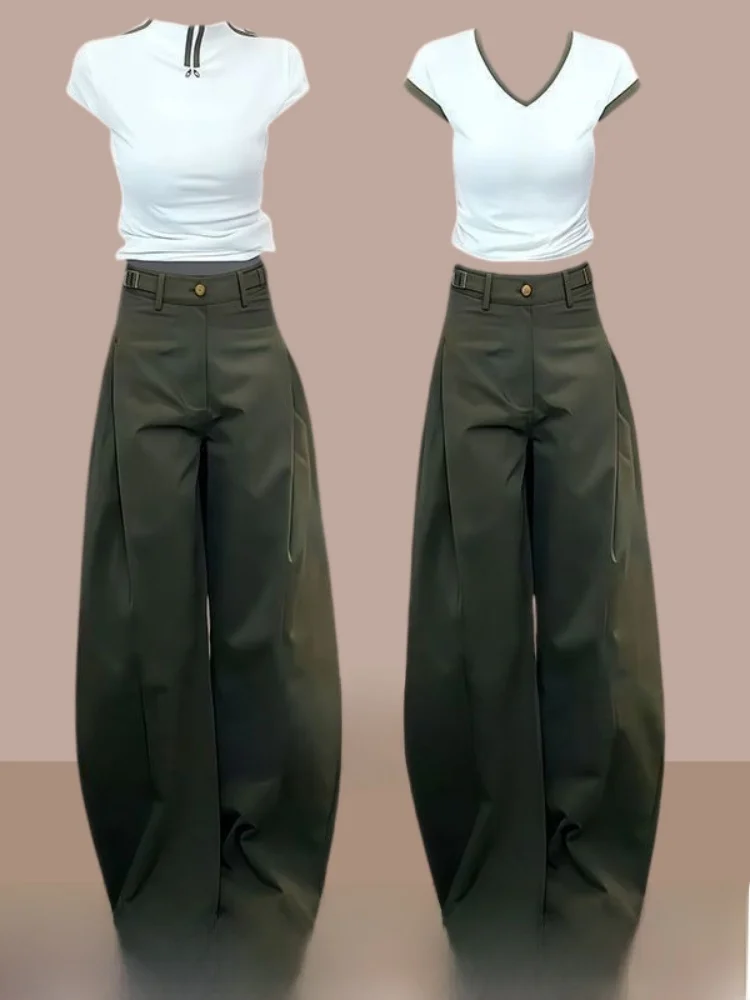 

High Waist Straight Leg Wide Leg Pants Women's Casual Workwear Knife Trousers Floor Length Pants No Tag Needed