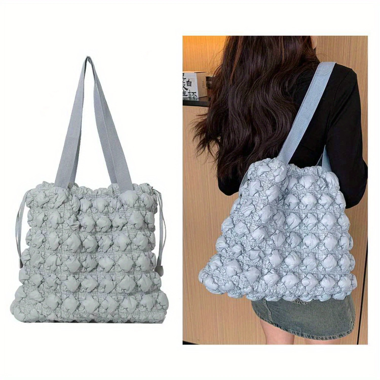 Bubble Ruched Handbag, Cloud Pleated Shoulder Bag, Autumn Winter Drawstring Tote Bag - Womens Fashion Essentials Dice bag Edible