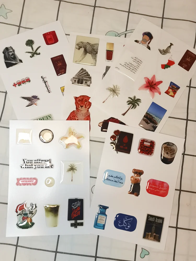 5 Blatt/Packung, modische arabische Expoy-Aufkleber für Handyhüllen, niedlich, DIY, dekorativ – Detail 8