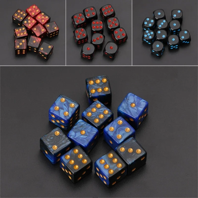10pcs 15mm Multicolor Acrylic Cube Digital Dice D6 Beads Six Sides Portable Table Games Toy For  Pub Club Party Board Game Tray