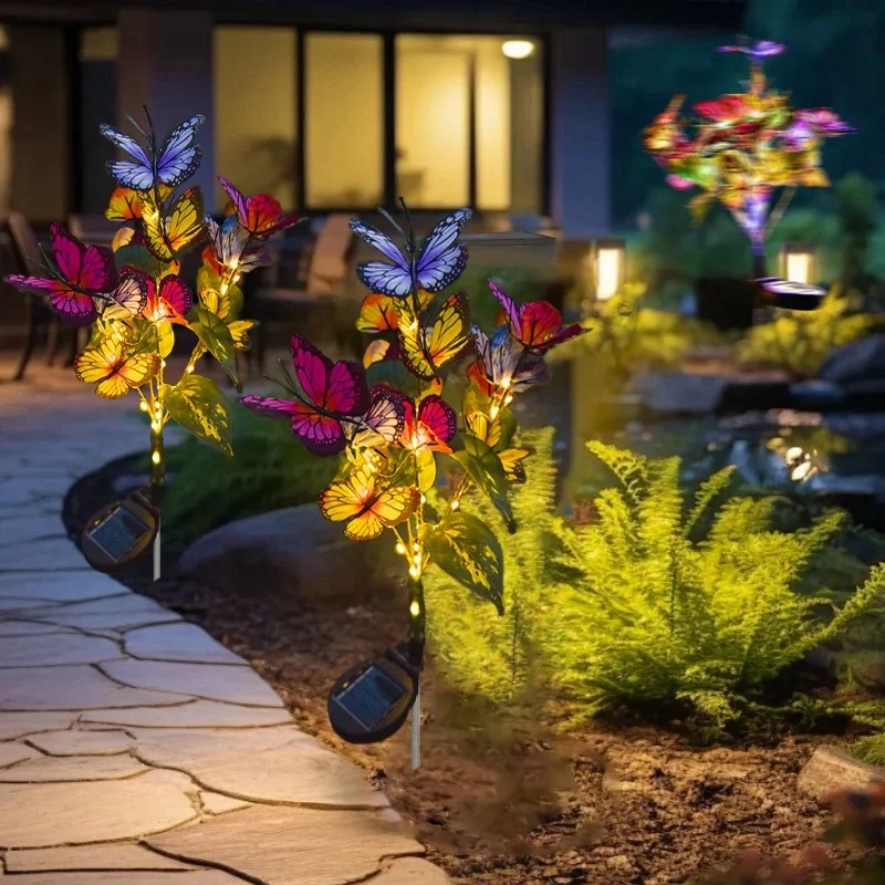 1pc Solar Butterfly Flower Lawn Lamp , Outdoor Solar Garden Lamp, Plastic Material, Great for Garden,Ground,Yard,Lawn Decoration