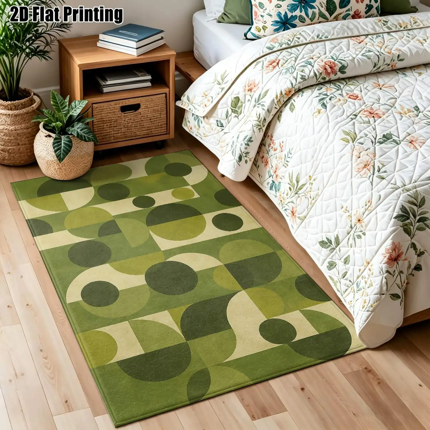 1Pc 2D Printed Retro Green-Gray Geometric Nordic/Instagram-Style Carpet, Modern Minimalist Vintage Home Decor Floor Mat, Multi-Size, Machine Washable, for Entrance/Dining/Foyer/Bedroom/Living Room