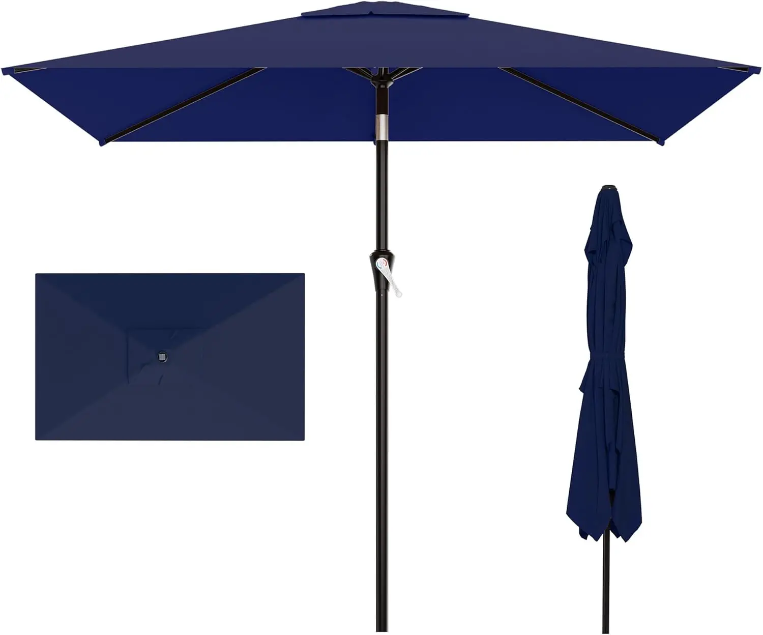 

6.5' x 10' Rectangular Outdoor Patio Umbrella with 6 Sturdy Ribs for Pool, Garden, Deck & Market in Navy