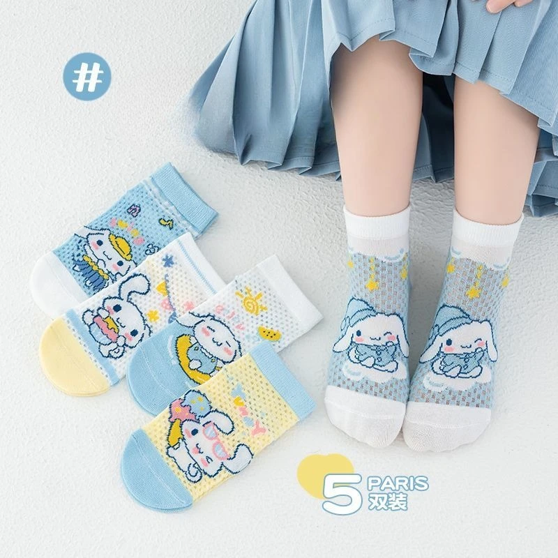 

Hello Kitty Cinnamoroll аниме Kawaii Sanrio повседневные детские носки летние милые Kuromi ледяные шелковые сетчатые чулки подарки для детей