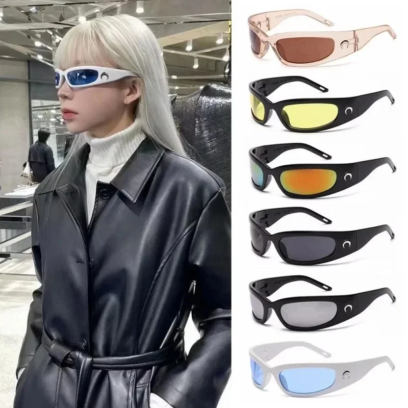 1/2pcs New Moon Rectangular Sunglasses For Women Men Retro Outdoor Cycling Sports Hip Hop Punk Sun Glasses UV400 Trend Shades