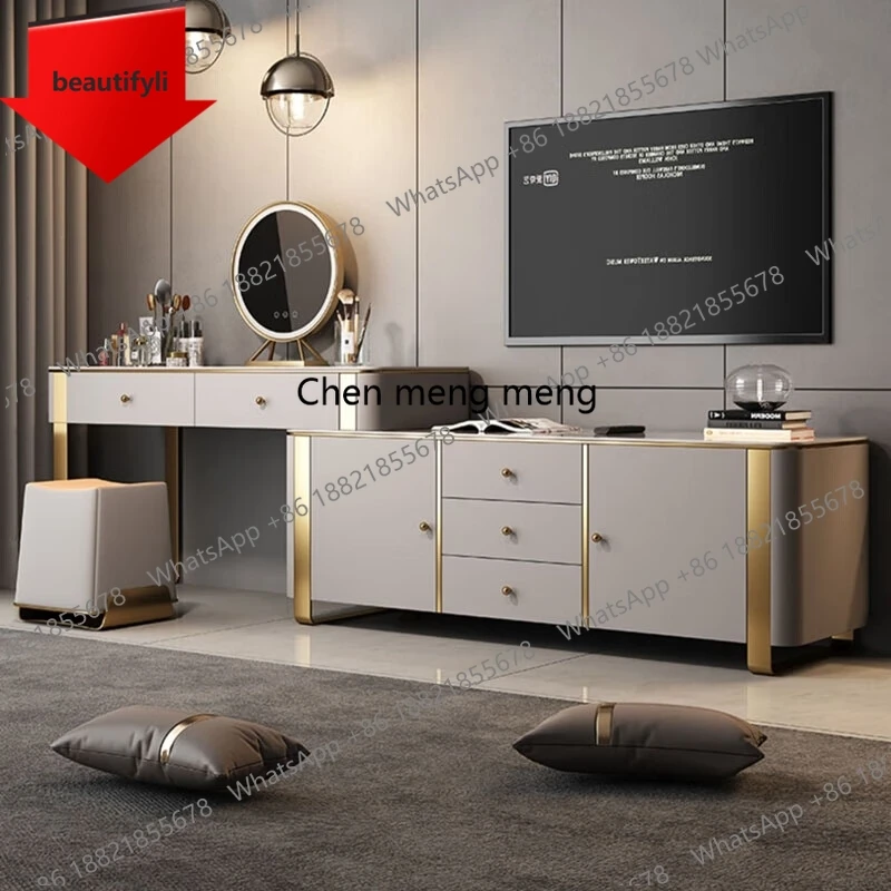 

A57 Italian light luxury solid wood rock slab dresser TV cabinet integrated bedroom corner makeup table