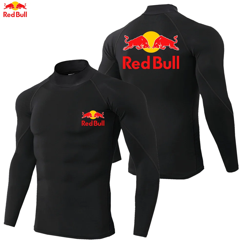 ريد بول طباعة الرجال عالية الرقبة طويلة الأكمام ضغط قمصان بارد جاف الشمس حماية جوارب رياضية الملابس الداخلية تشغيل الصالة الرياضية قمم #2
