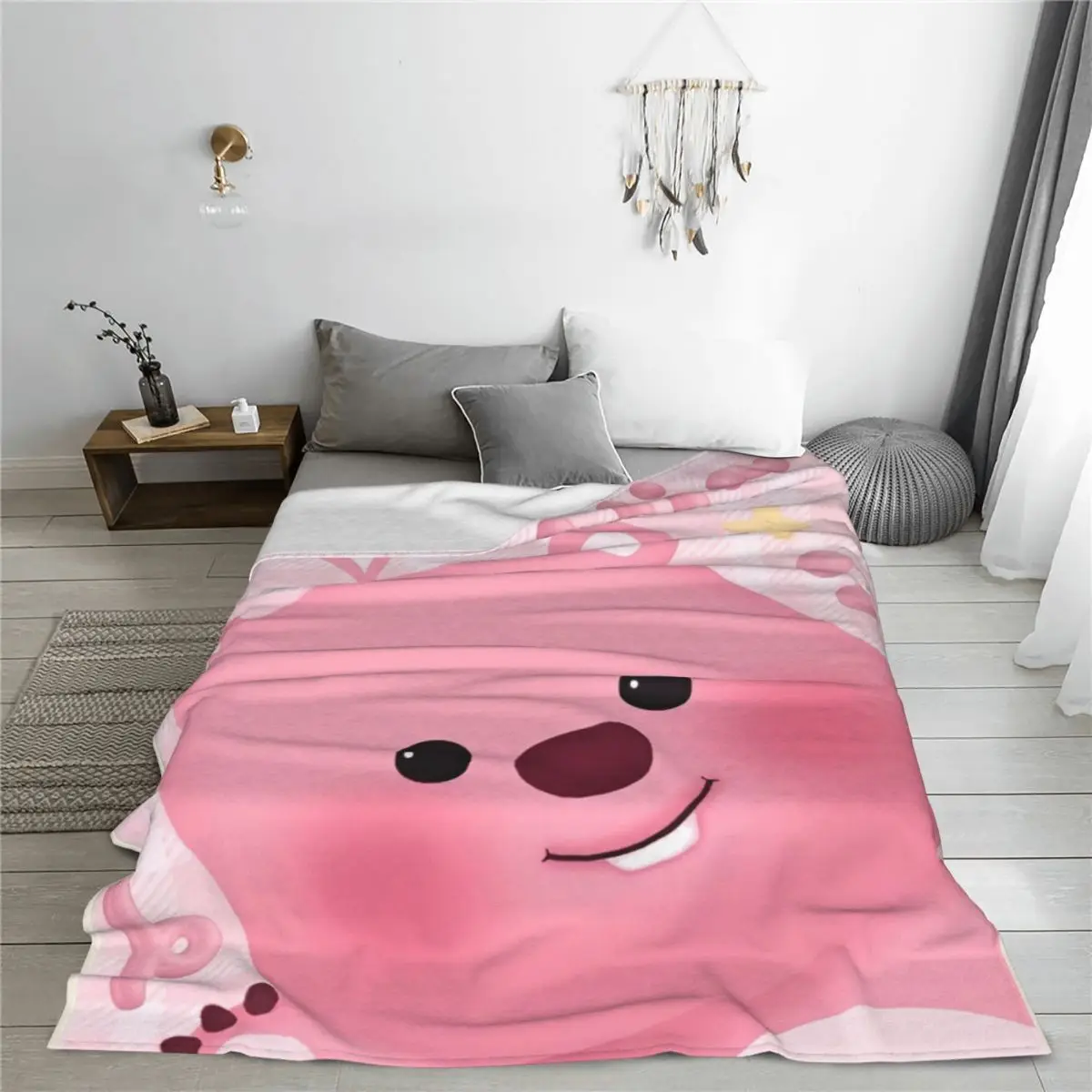 Zanmang Loopy Say Hi Cartoon Fleece Throw Blanket Cute Kawaii Blanket for Sofa Couch Super Soft Bed Rug