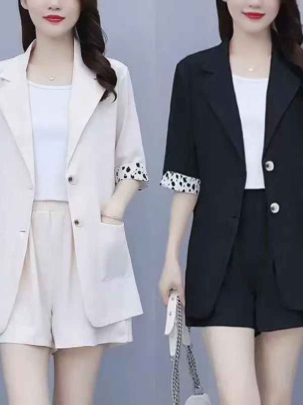 Slimming Summer Suit Shorts Two-Piece Set for plus Size Women High Waist Cuffed Short Sleeve High Quality Casual Sportswear