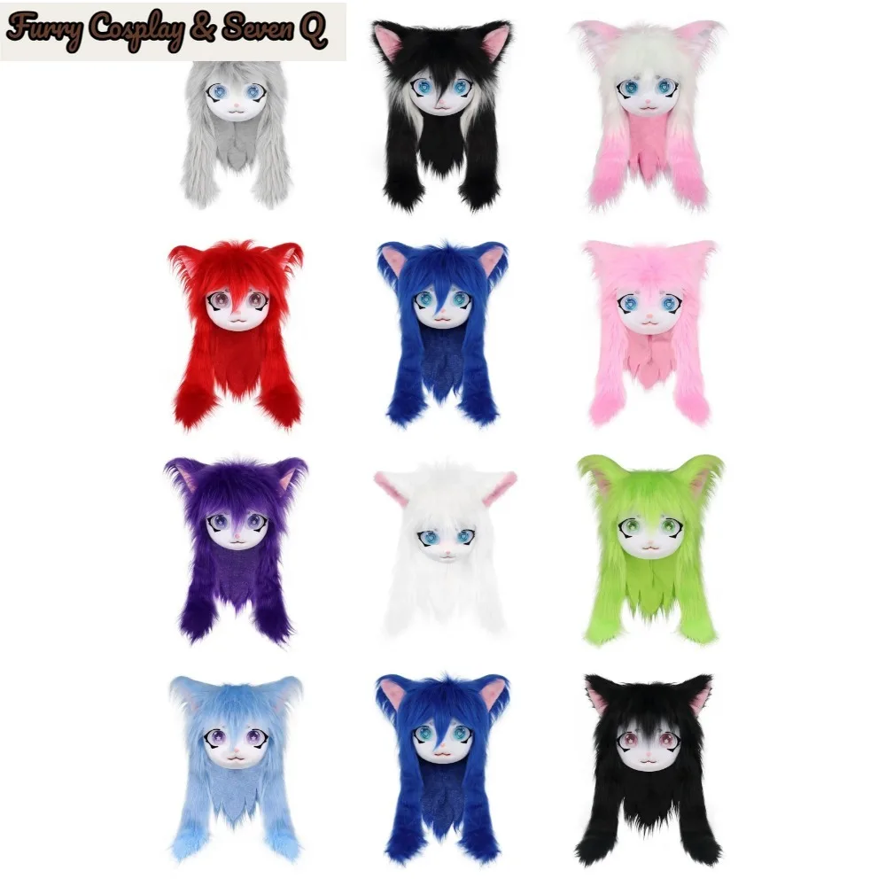 Cute Headset Furry Kig Cosplay Mask Paw Head Base Comiket Furry Fursuit Kigurumi Animal Cat Rabbit Doll Beast Costume Gift