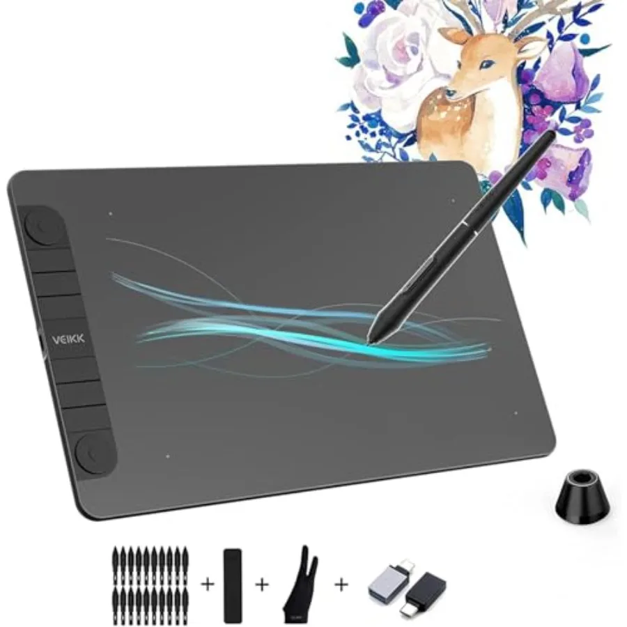 VK1060PRO V2 Drawing Tablet 10 x 6 Inch Graphics Pen Tablet with 8 Shortcut Keys 8192 Levels Battery Free Supports Tilt Functio