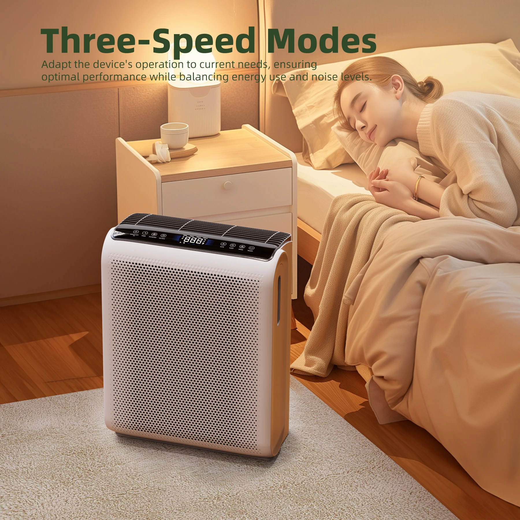 AROEVE Purificador de ar com controle de toque de 1504 pés quadrados, temporizador inteligente de 3 velocidades, filtros laváveis, para pêlos de animais de estimação, pólen, quarto de fumaça, MK07