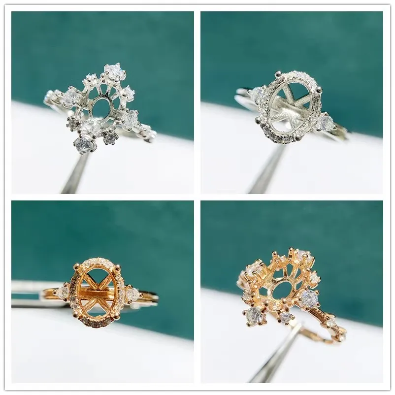 

MeiBaPJ 6*8 эллиптический камень из стерлингового серебра 925 пробы модный держатель для колец с цирконами DIY пустая поддержка для женщин изысканные очаровательные ювелирные изделия