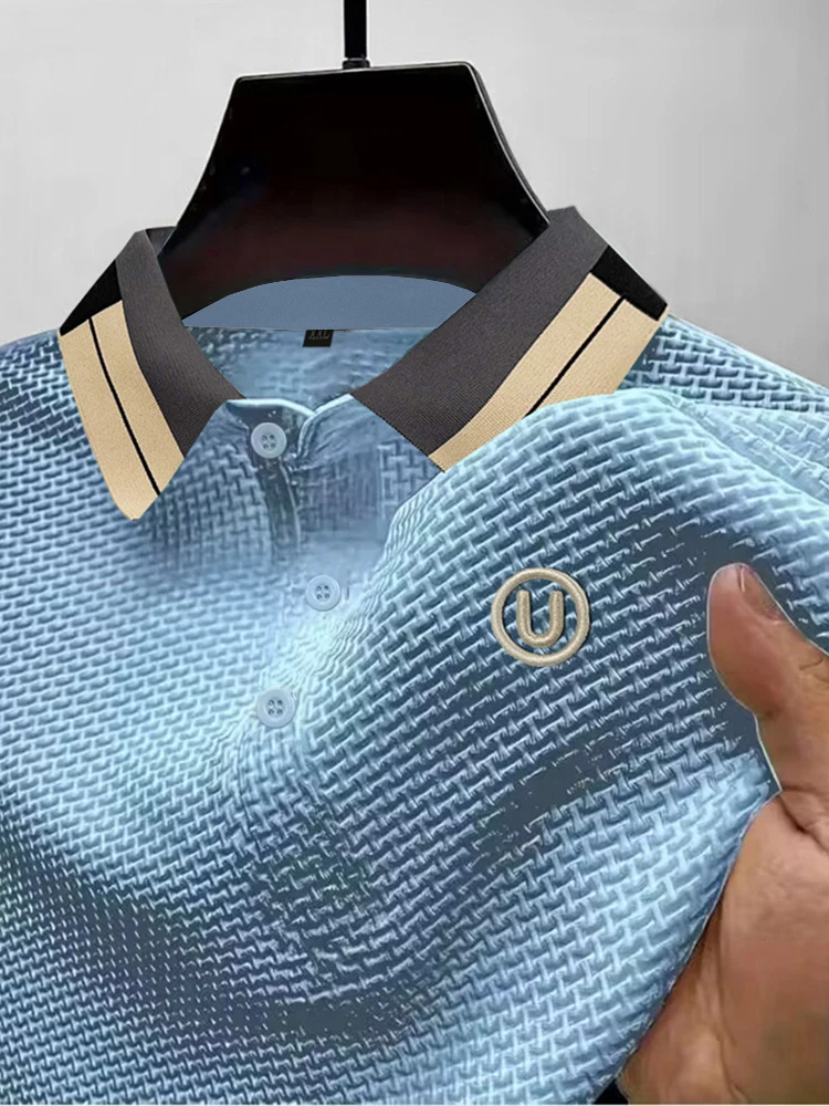 Summer ice silk lapel men's short-sleeved T-shirt men's clothing top