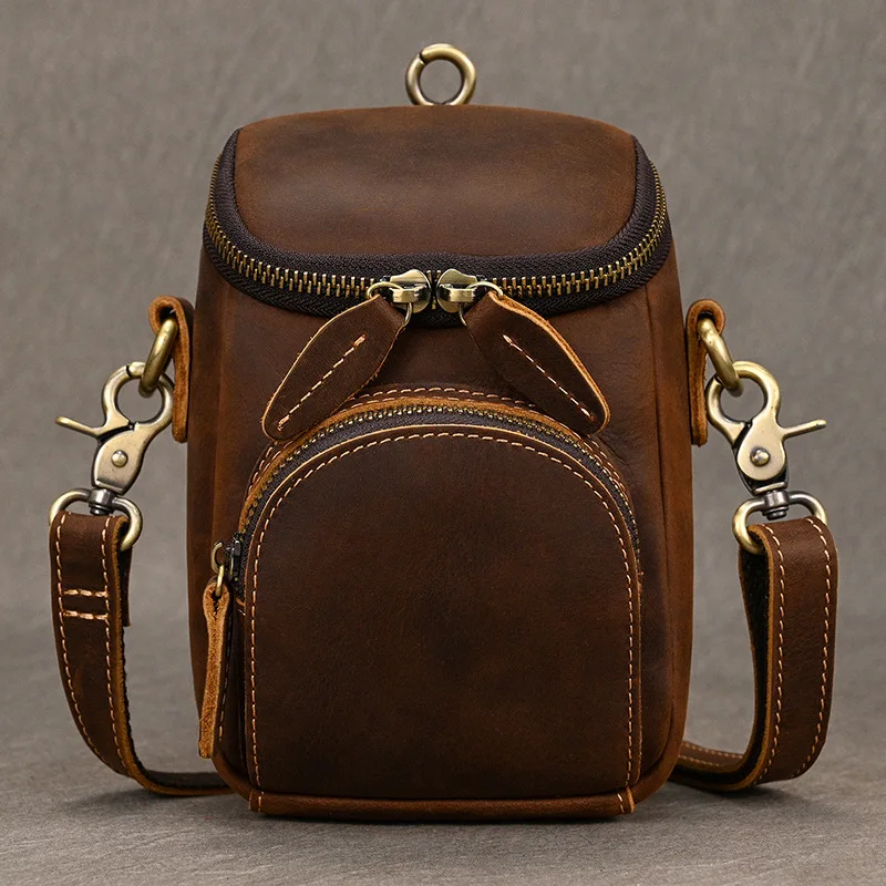 Vintage Leather Pack for Men & Women Shoulder Bag Fashion Multi-Pockets Waist Belt Bag for Travel Sports Hiking Cycling Running