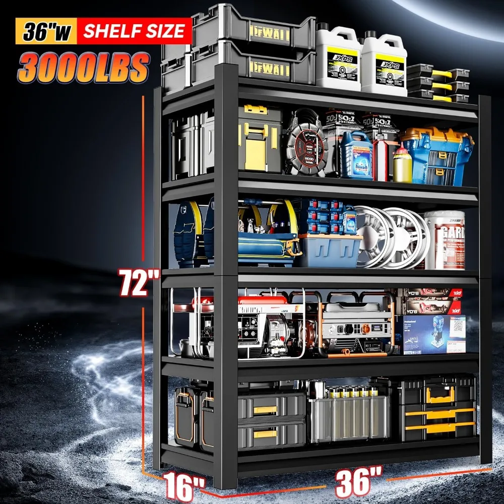 Heavy Duty 5-Tier Adjustable Metal Shelving Unit - 3000LBS Capacity Industrial Storage Rack for Maximum Organization