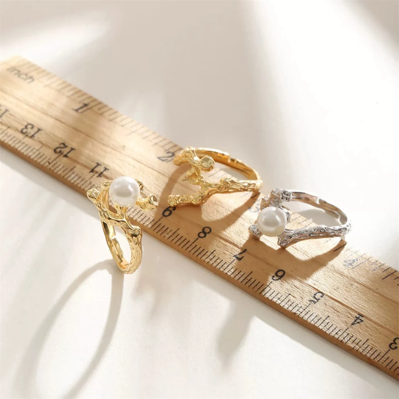S925 Sterling Silver Vintage Twig Ring Blank Adjustable Open Band Setting for Round Pearl Amber Beeswax  Jadeite Bead DIY Inlay - view 4