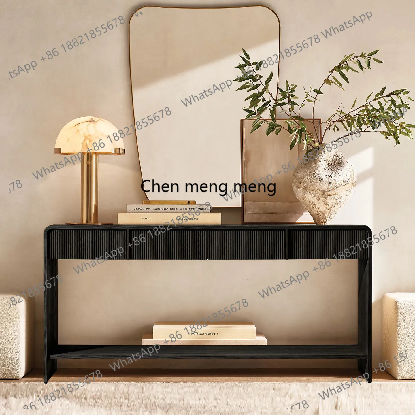 

Retro black porch table wood sofa backrest table entry foyer simple modern decorative table
