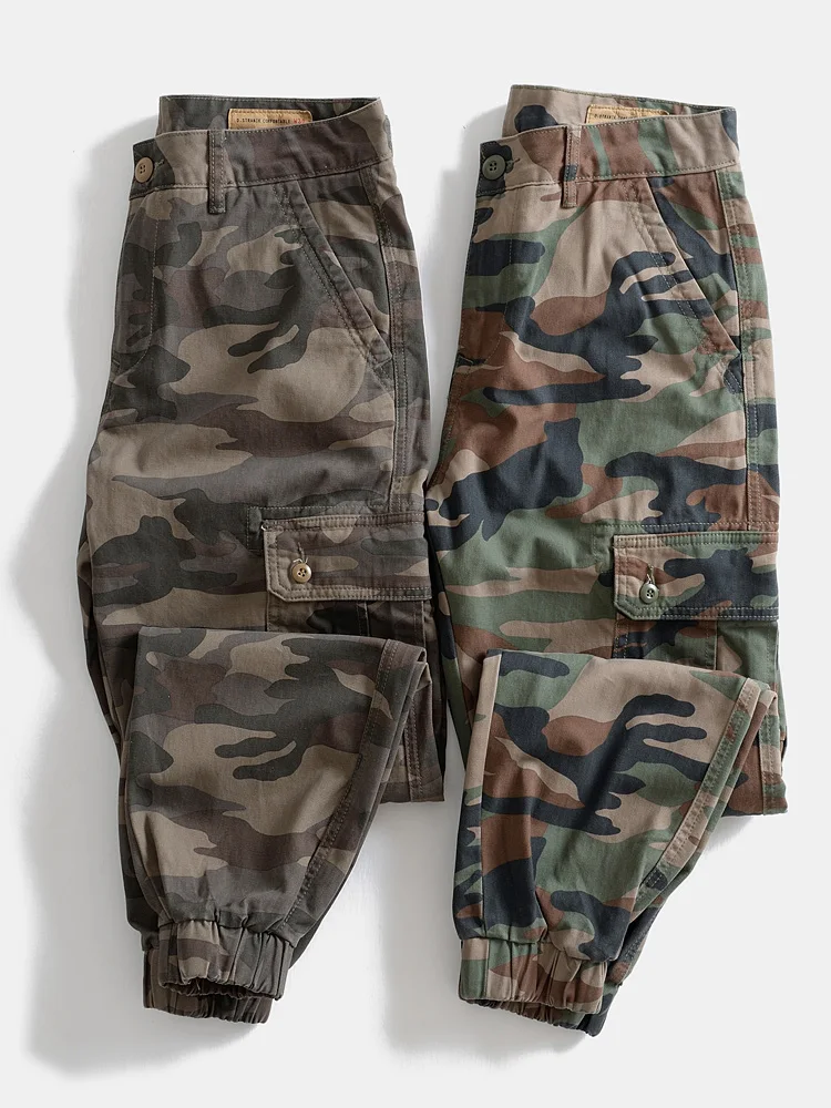 

Мужские винтажные брюки из чистого хлопка, утяжеленные, для активного отдыха, повседневные, камуфляжные, рабочие, длинные, больших размеров