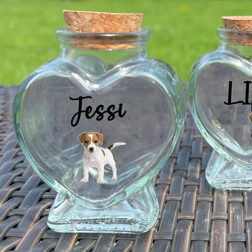 Personalized Pet Memorial Jar with Custom Photo & Text, Glass Pet Ashes/Hair Keepsake, Pet Loss Sympathy Gift for Dog Cat Lovers
