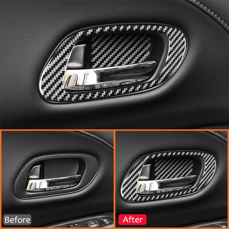 For Honda XRV VEZEL 2015-2020 Carbon Fiber Car Inner Door Pull Handle Bowl Panel Kit Decorative Sticker Auto Interior Parts