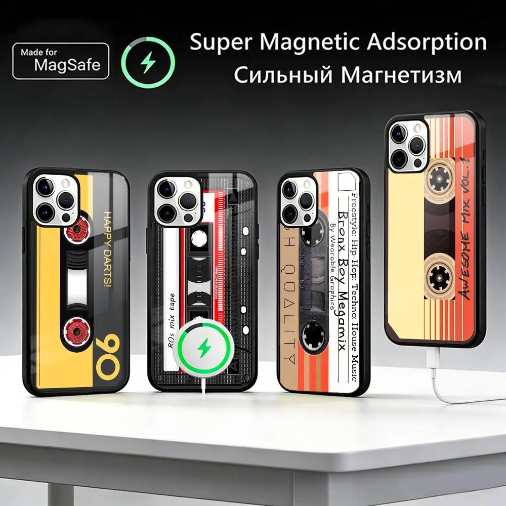 

Vintage Radio Tape Pattern Phone Case For iPhone17,16,15,14,13,12,11 Plus,Pro Max For Magsafe Wireless Charging