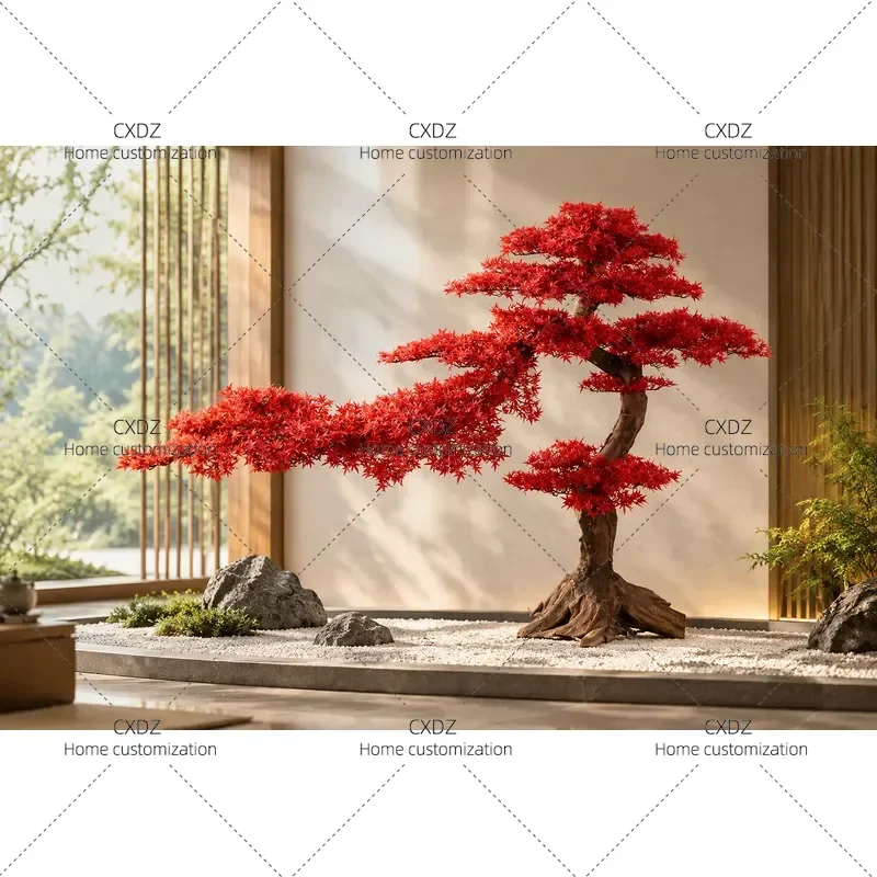 Artificial Red Maple Pine Tree Large Fake Landscape Plant Chinese Style Ornament for Garden Yard Home Decor Simulation