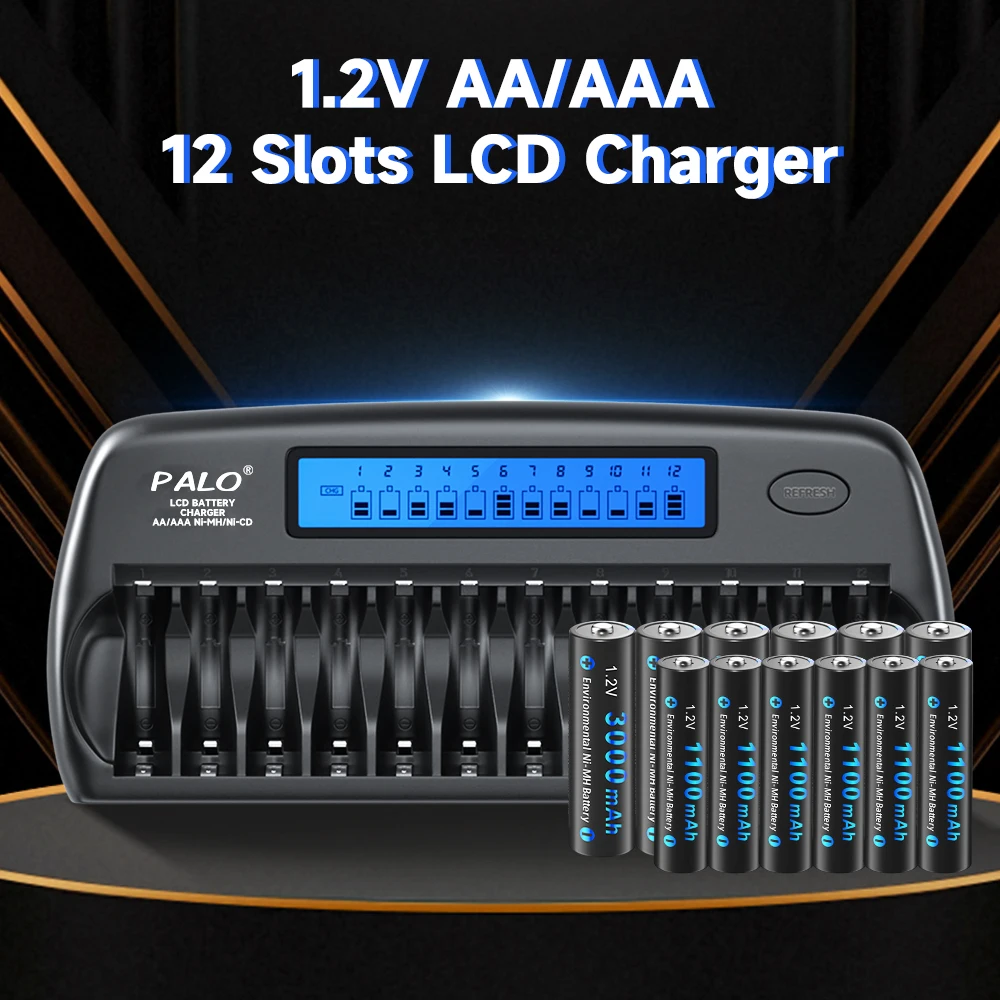 CITYORK 1,2V AA AAA NIMH Wiederaufladbare Batterien 2A 3A Mit 12-Fach Schnellladegerät Intelligentes Ladegerät für 1,2V AA AAA Batterien