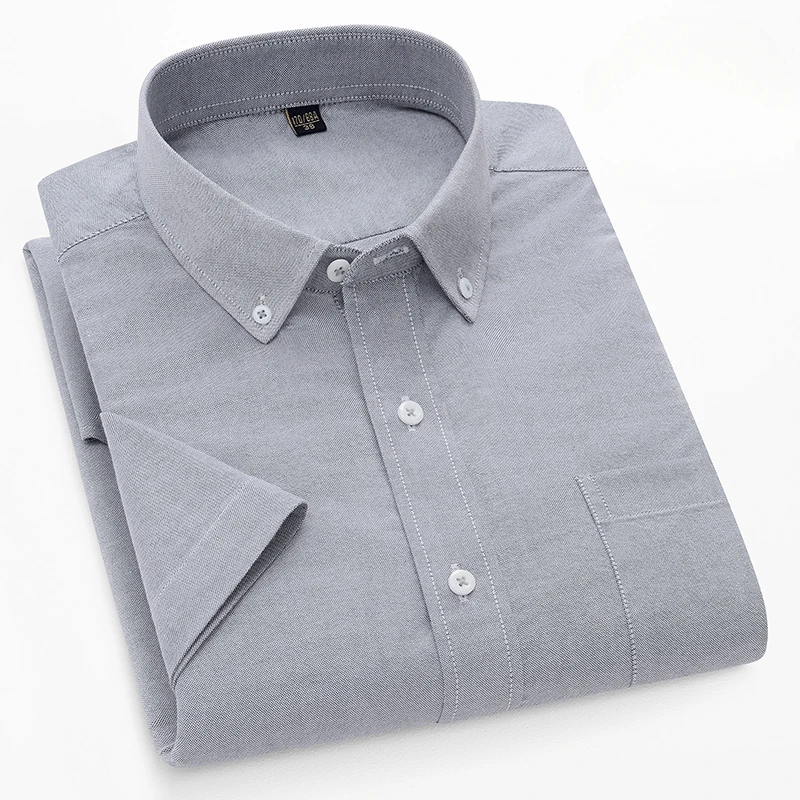 New in shirt 100%cotton Oxford short sleeve shirts for men slim fit formal shirt solid color tops pocket Casual office clothes