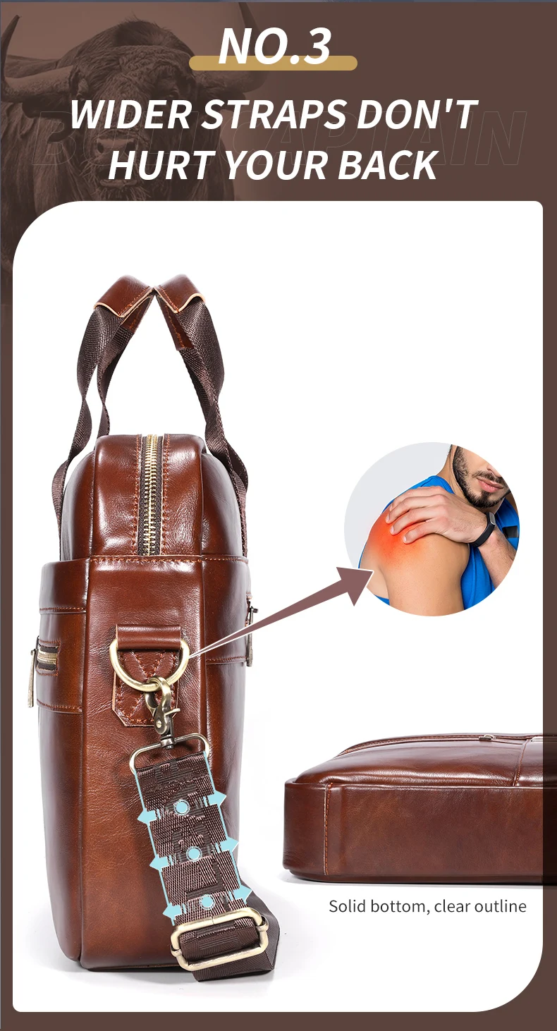 BULLCAPTAIN Leather Laptop Bag, Top Layer Leather 15' Laptop Bag Men's Laptop Briefcase Work Business Travel Bag 053