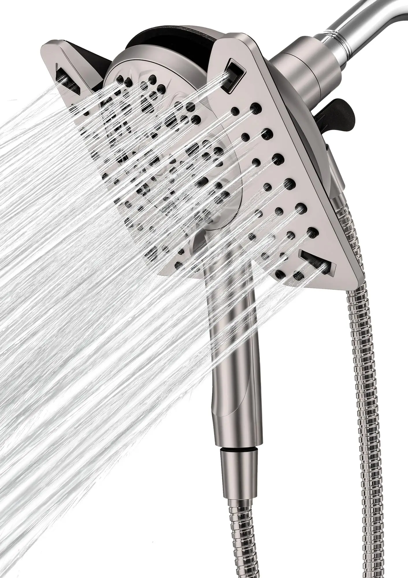 

Dual Shower Head Set With Handheld High Pressure Rainfall Shower 9 Spray Modes 59 Inch Rotatable Stainless Steel Hose Chrome