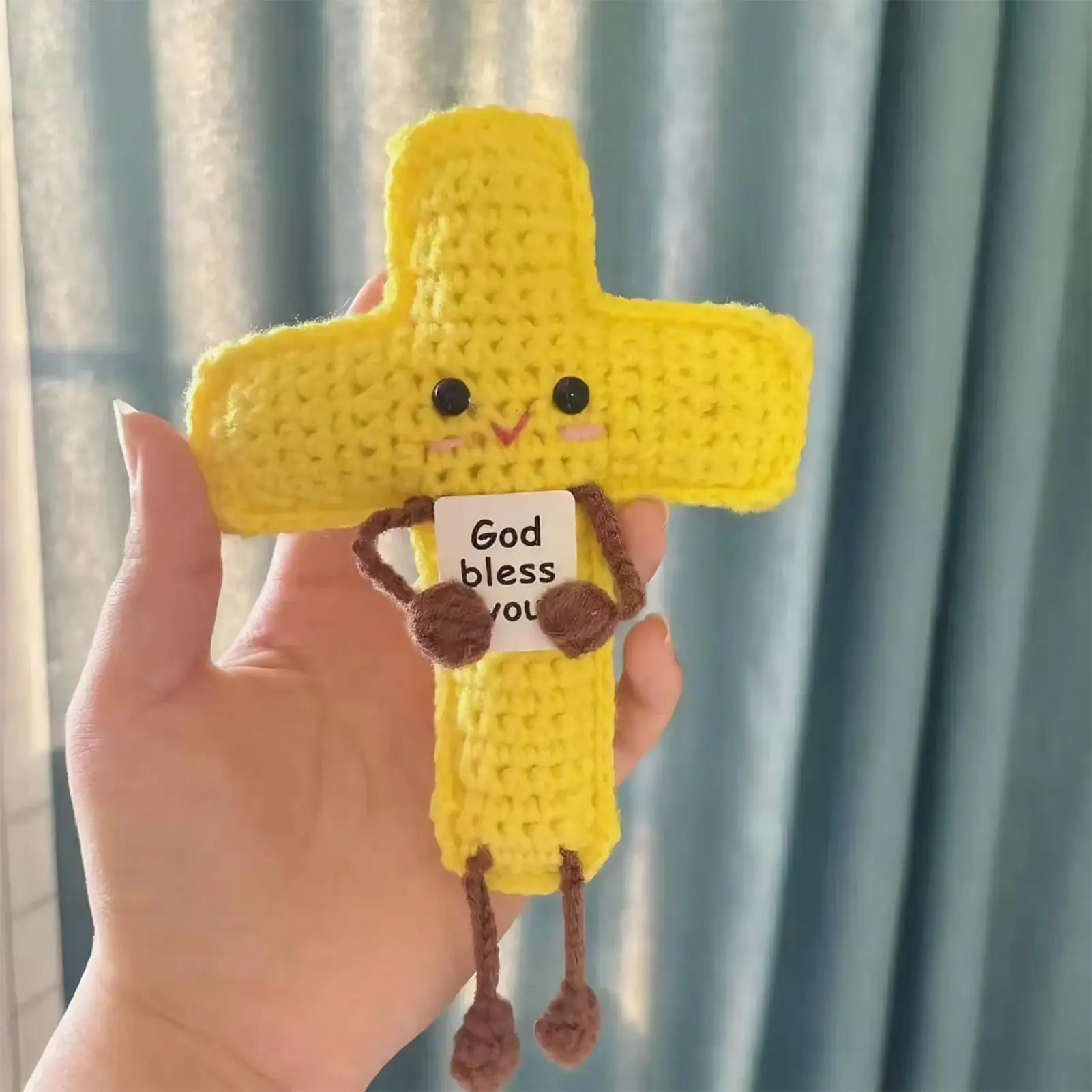 Positive Crochet cross Doll with Affirmation Card Funny Handmade Creative Gift Ornaments DIY Crochet Kit with Yarn for Birthday