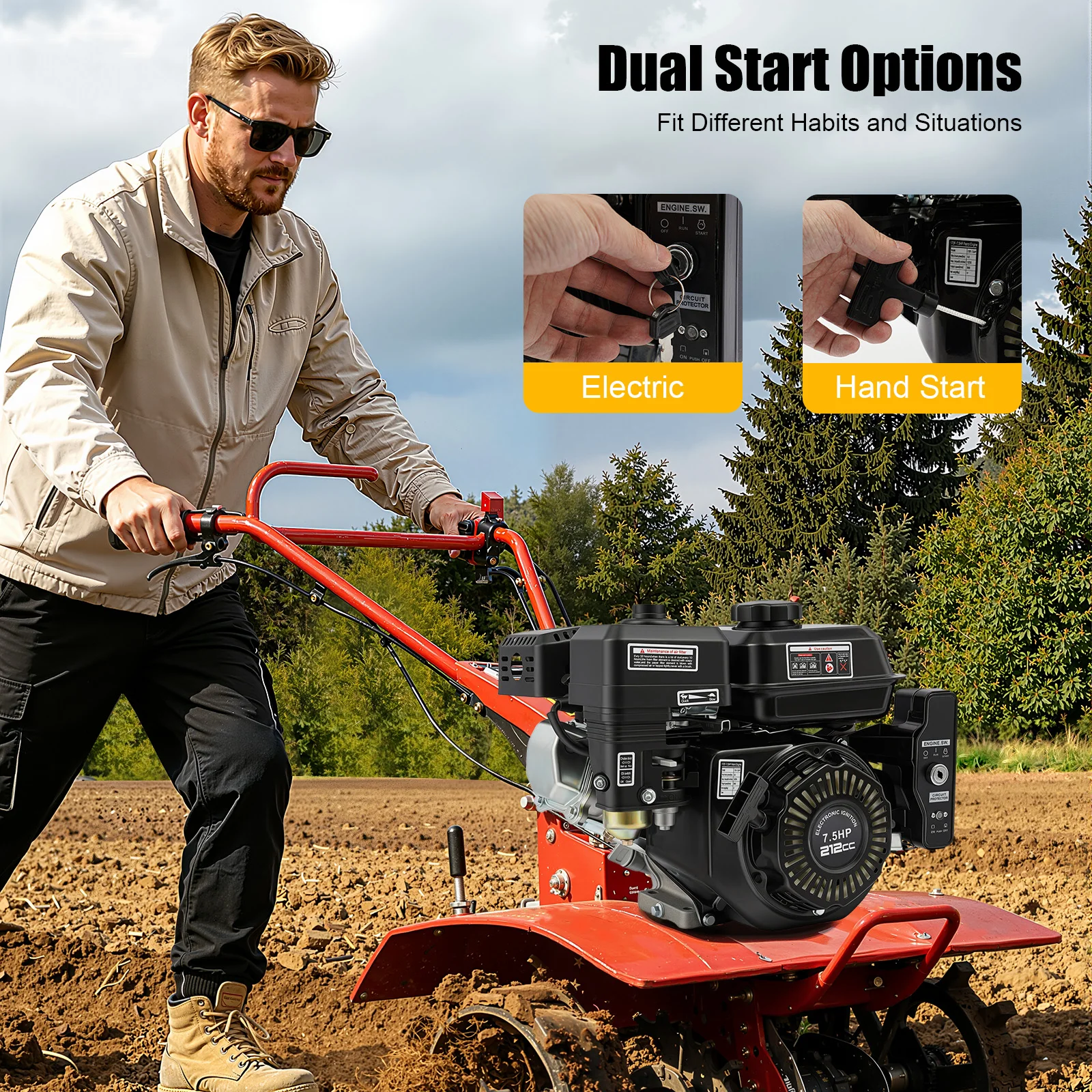 4‑Stroke Single Cylinder Gas‑Powered Engine 7.5HP 210cc Hand/Electric Start for Go‑Karts Generator Pressure Washer Cement Mixer
