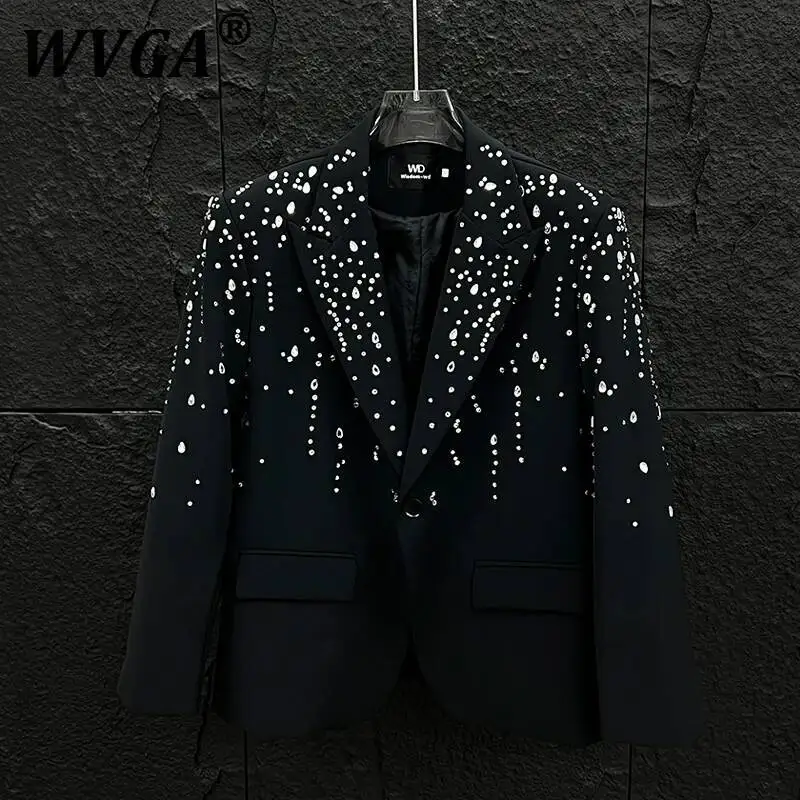 

WVGA Spring Autumn New Men's Tide High Street Hot Diamond Fashion Long Sleeve Blazer Niche Trendy Casual Suit-Coat Ins Y2K W9282