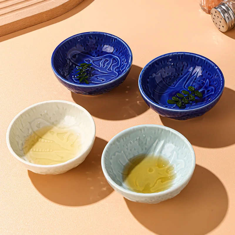 

Ceramic Plate Retro Kiln Glaze Dinosaur Plate Barbecue Mini Dipping Dish Cartoon Sushi Soy Sauce Dishes Home Desktop Snack Plate