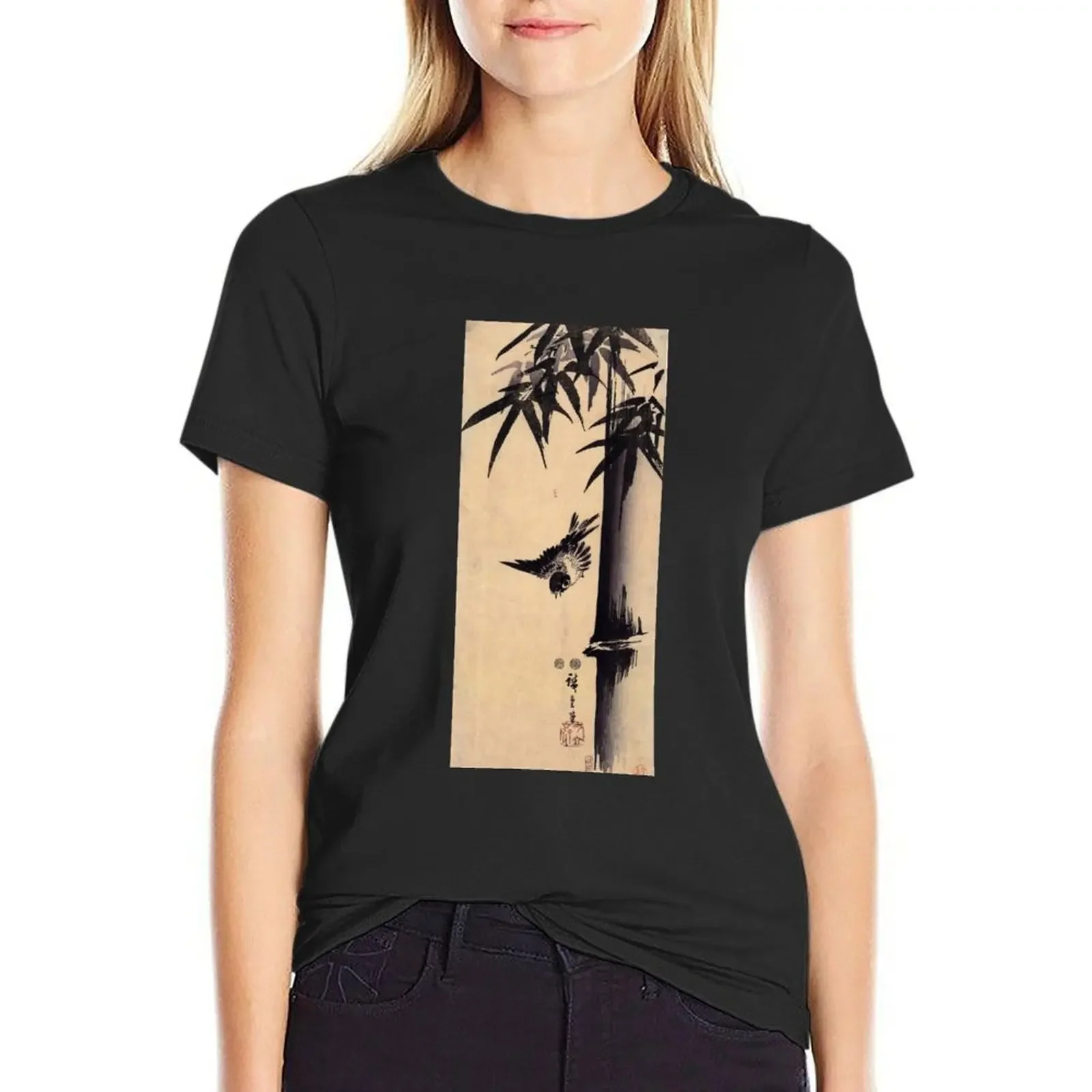 

Sparrow and Bamboo 2 by Utagawa Hiroshige (Reproduction) T-Shirt tops plain female white t-shirt dress for Women sexy